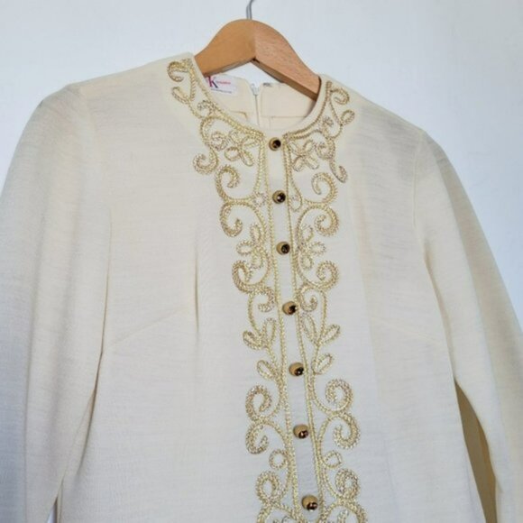 Vintage 1970s Embroidered Cream Dress Small - Picture 3 of 12